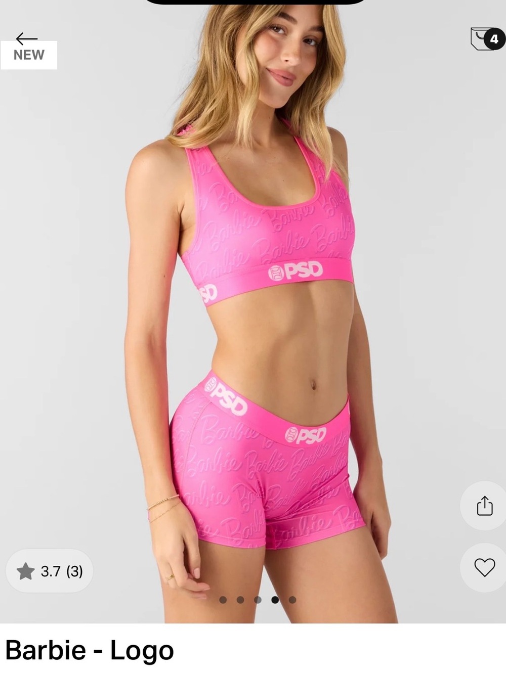 PSD Pink Barbie Logo Sports Bra & Boyshort Set